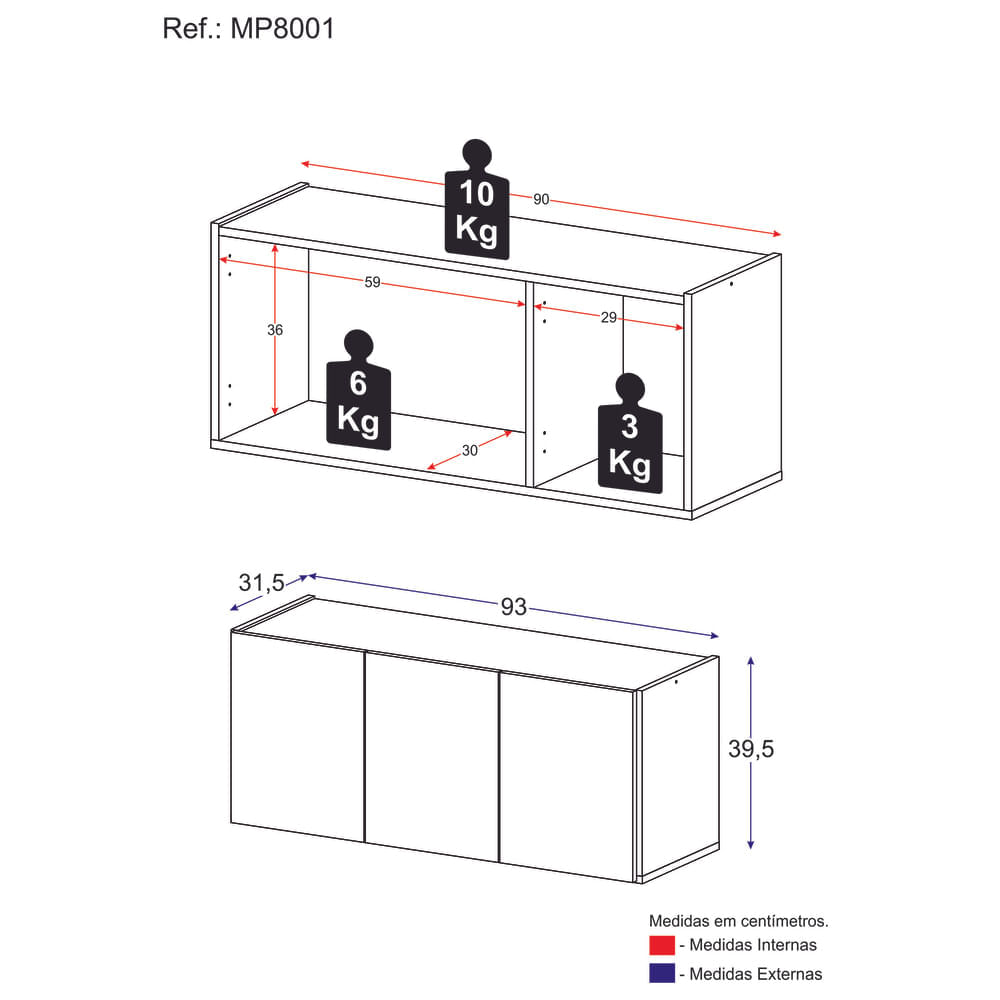 Encontraproduto.com.br - Aparador Buffet Suspenso 3 Portas Multimóveis Mp8001 Rustic Rustic