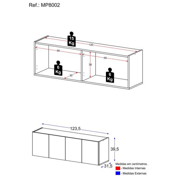 Encontraproduto.com.br - Aparador Buffet Suspenso 4 Portas Multimóveis Mp8002 Preto Preto