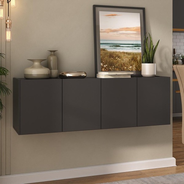 Encontraproduto.com.br - Aparador Buffet Suspenso 4 Portas Multimóveis Mp8002 Preto Preto