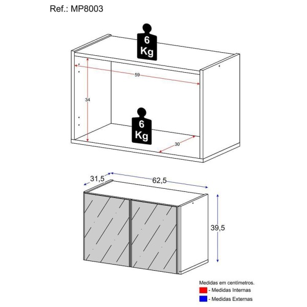 Encontraproduto.com.br - Aparador Buffet Suspenso Com Espelhos 2 Portas Multimóveis Mp8003 Branco Branco