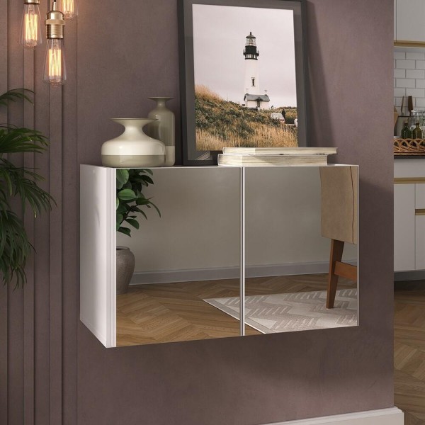 Encontraproduto.com.br - Aparador Buffet Suspenso Com Espelhos 2 Portas Multimóveis Mp8003 Branco Branco