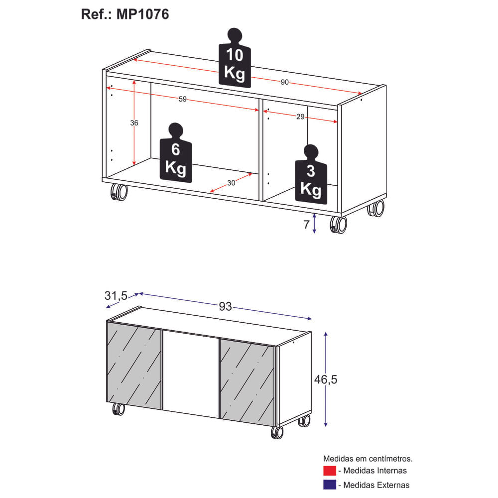 Encontraproduto.com.br - Rack Tv Até 32 Polegadas Com Rodízios E Espelhos Mp1076 Rustic Rustic