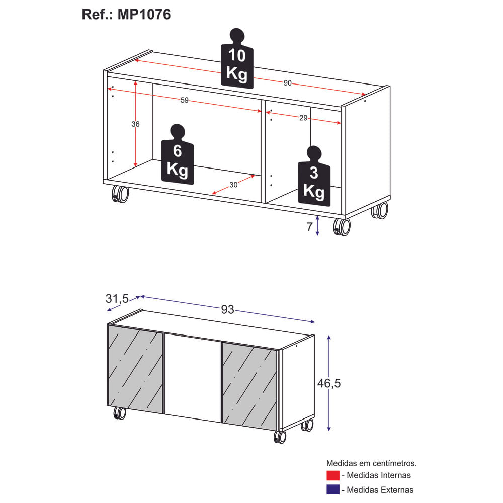 Encontraproduto.com.br - Rack Tv Até 32 Polegadas Com Rodízios E Espelhos Mp1076 Rustic Rustic
