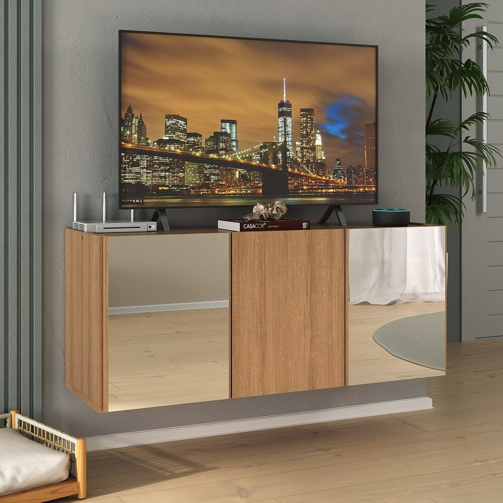 Encontraproduto.com.br - Rack Tv Até 32 Polegadas Suspenso Com Espelhos Mp1077 Rustic Rustic