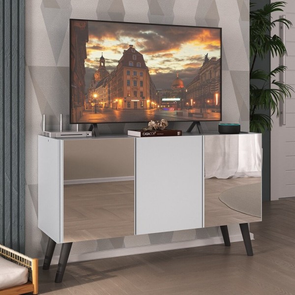 Encontraproduto.com.br - Rack Tv Até 32 Polegadas Retrô Com Espelhos Mp1078 Branco preto