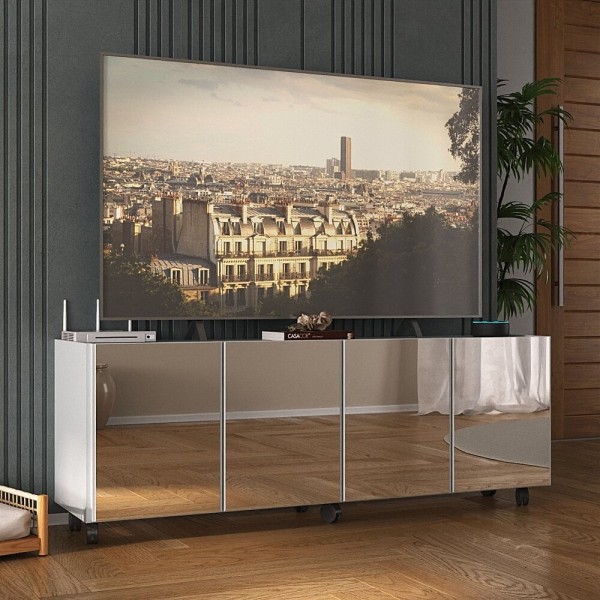 Encontraproduto.com.br - Rack Tv Até 50 Polegadas Com Rodízios E Espelhos Mp1080 Branco Branco