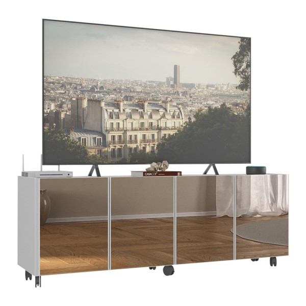 Encontraproduto.com.br - Rack Tv Até 50 Polegadas Com Rodízios E Espelhos Mp1080 Branco Branco