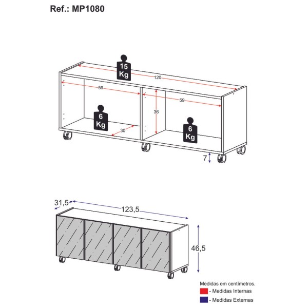 Encontraproduto.com.br - Rack Tv Até 50 Polegadas Com Rodízios E Espelhos Mp1080 Branco Branco