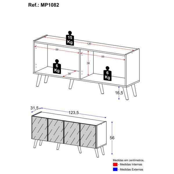 Encontraproduto.com.br - Rack Tv Até 50 Polegadas Retrô Com Espelhos Mp1082 Branco preto