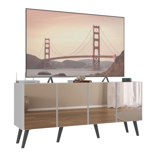 Encontraproduto.com.br - Rack Tv Até 50 Polegadas Retrô Com Espelhos Mp1082 Branco preto