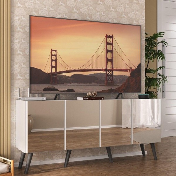 Encontraproduto.com.br - Rack Tv Até 50 Polegadas Retrô Com Espelhos Mp1082 Branco preto