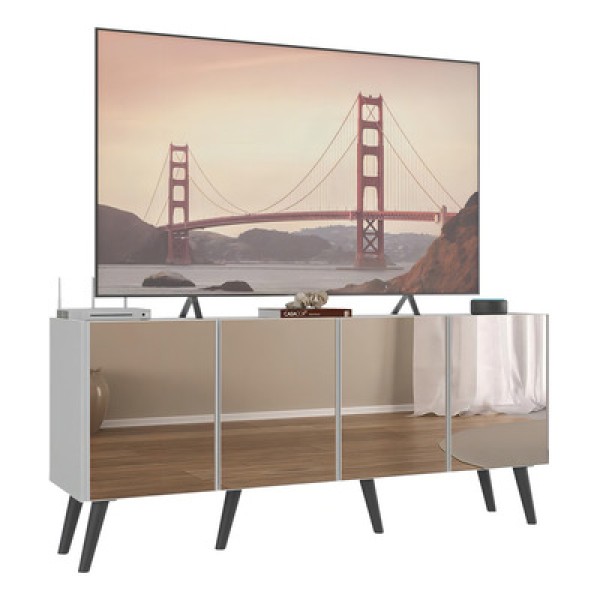 Encontraproduto.com.br - Rack Tv Até 50 Polegadas Retrô Com Espelhos Mp1082 Branco preto