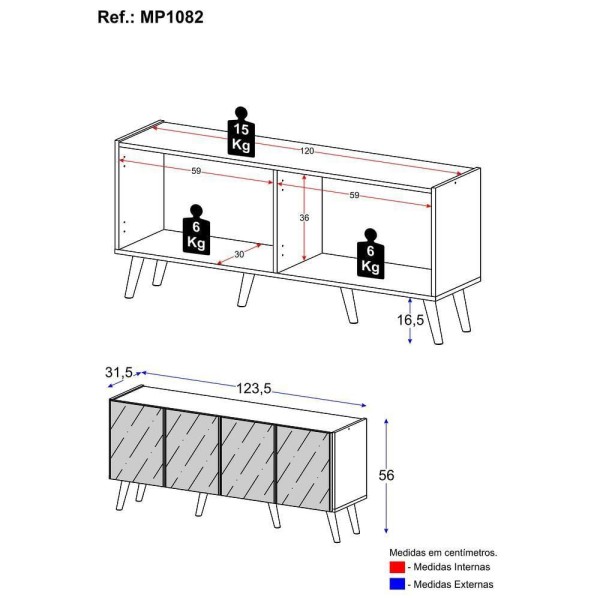 Encontraproduto.com.br - Rack Tv Até 50 Polegadas Retrô Com Espelhos Mp1082 Branco preto