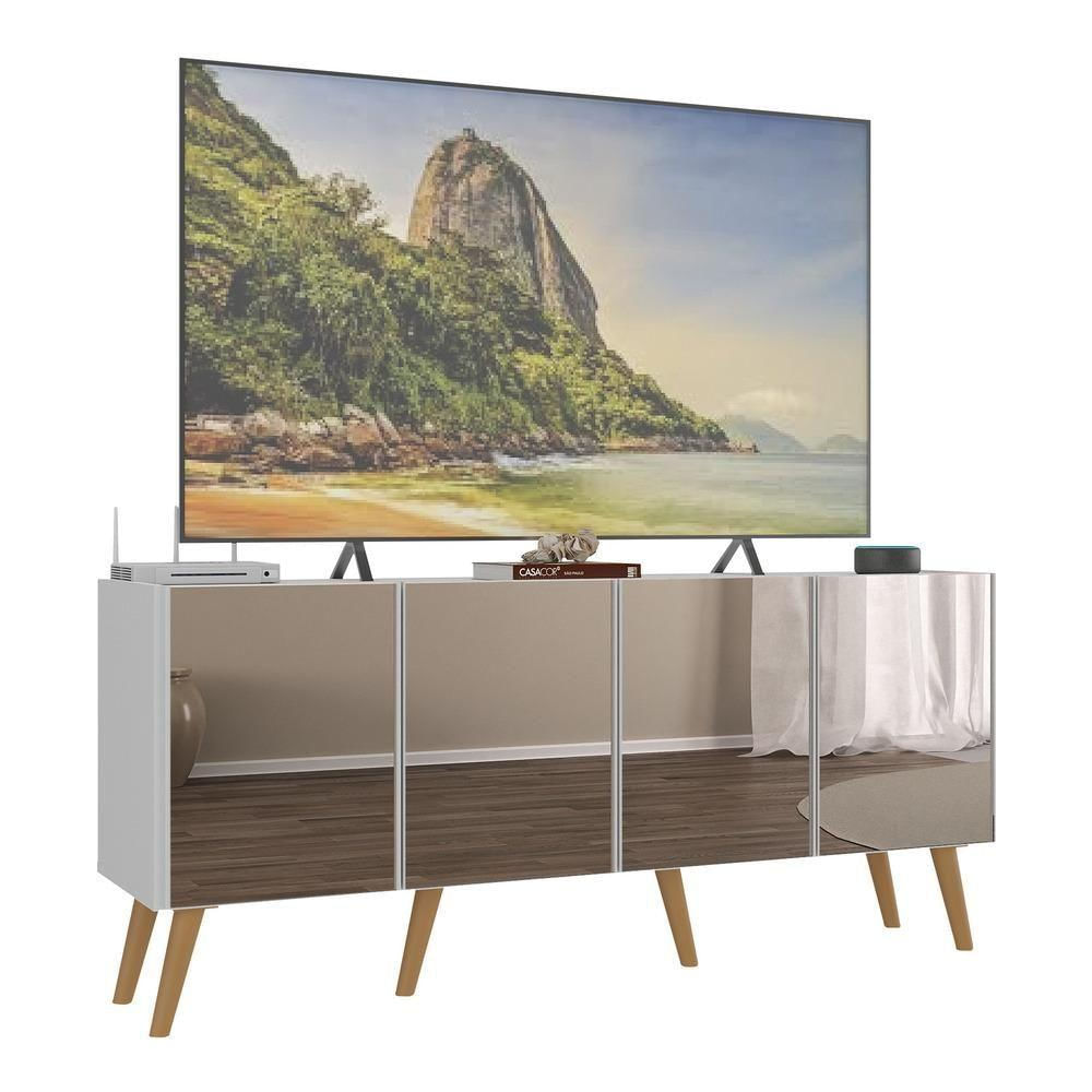 Rack Tv Até 50 Polegadas Retrô Com Espelhos Mp1082 Branco natural