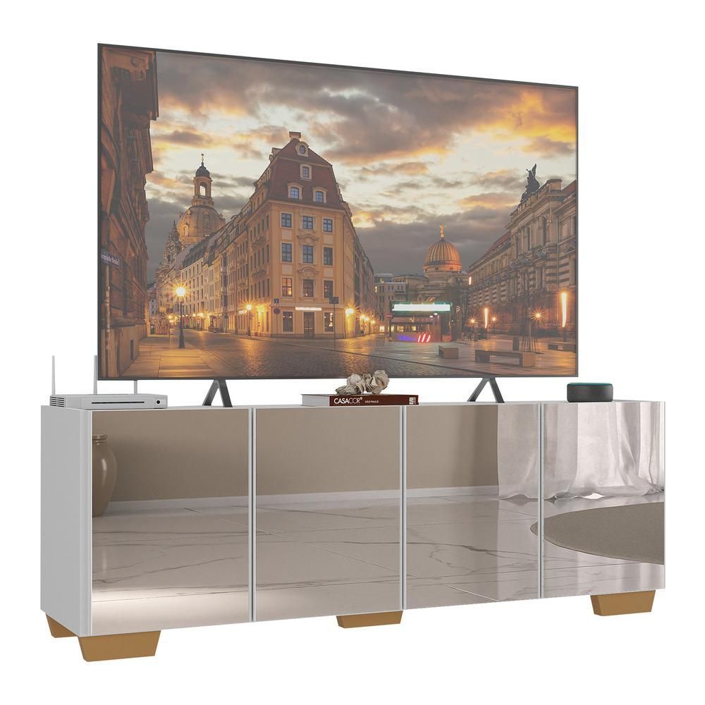 Encontraproduto.com.br - Rack TV até 50 Polegadas com Espelhos 4 Portas Multimóveis MP1083 Branco/Natural
