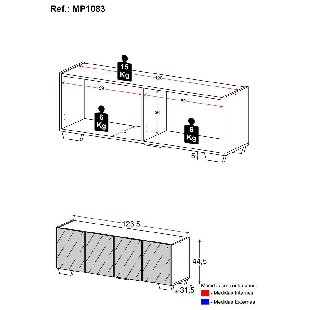 Encontraproduto.com.br - Rack TV até 50 Polegadas com Espelhos 4 Portas Multimóveis MP1083 Branco/Natural