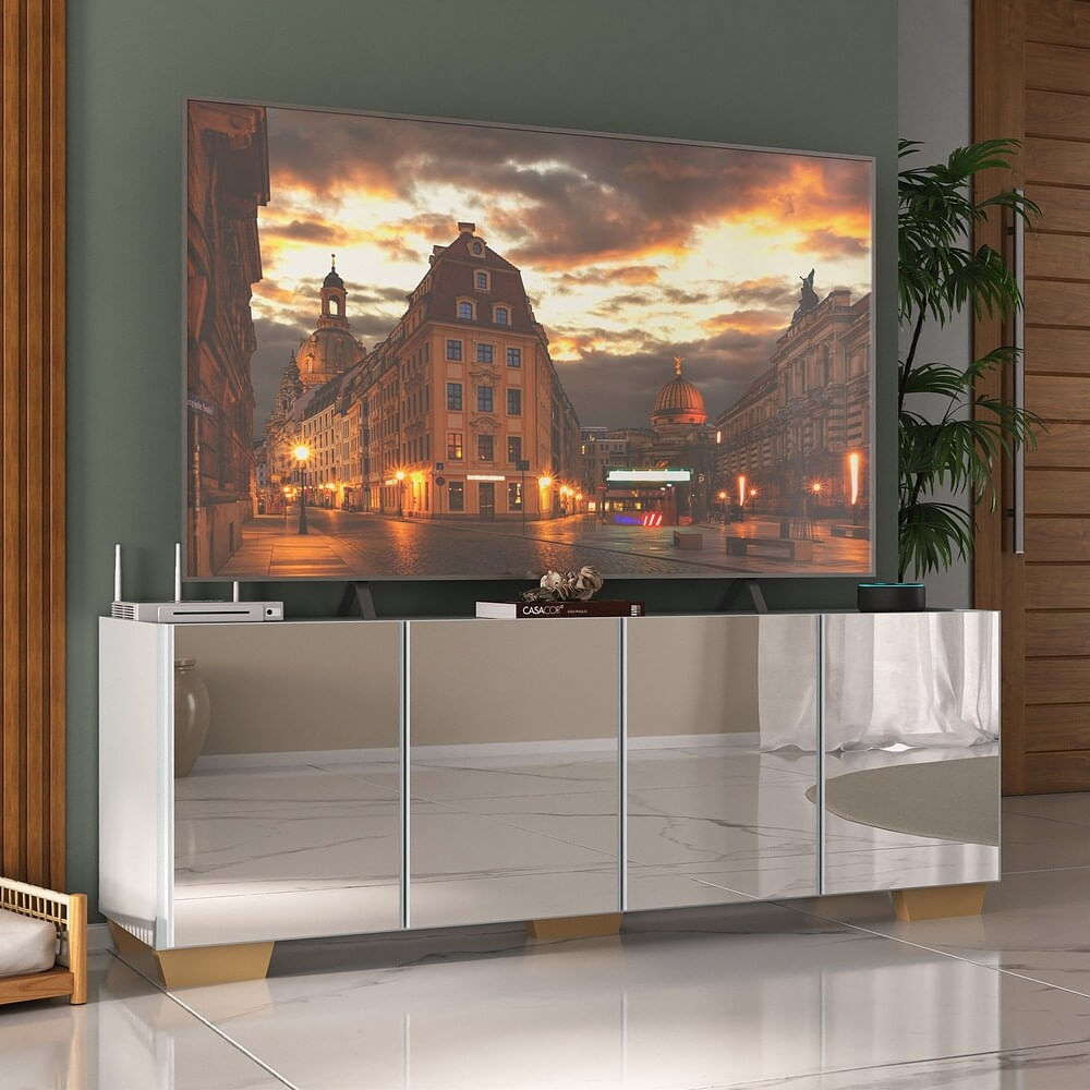 Encontraproduto.com.br - Rack TV até 50 Polegadas com Espelhos 4 Portas Multimóveis MP1083 Branco/Natural