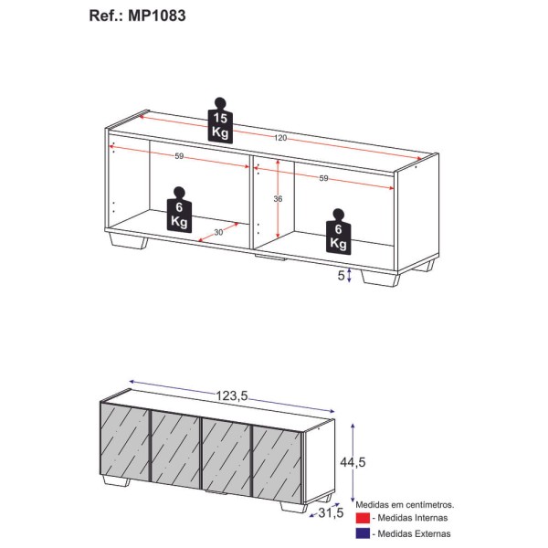 Encontraproduto.com.br - Rack TV até 50 Polegadas com Espelhos 4 Portas Multimóveis MP1083 Preto/Natural