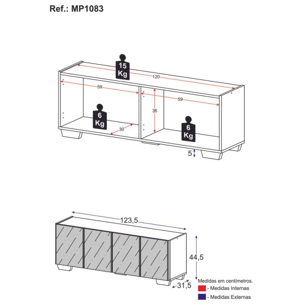 Encontraproduto.com.br - Rack TV até 50 Polegadas com Espelhos 4 Portas Multimóveis MP1083 Preto/Natural