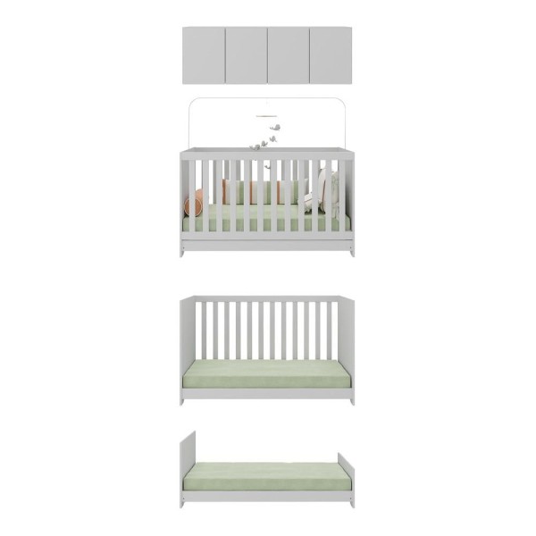 Encontraproduto.com.br - Berço 3 Em 1 Com Colchão E Armário Aéreo 4 Portas Multimóveis Mp4158 Branco Branco