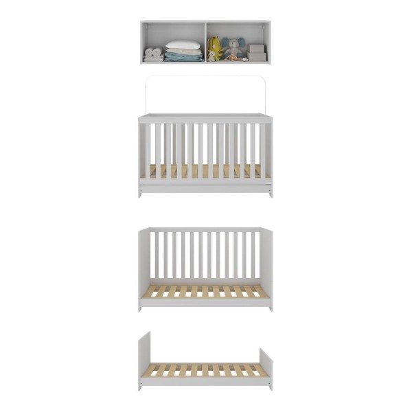 Encontraproduto.com.br - Berço 3 Em 1 Com Colchão E Armário Aéreo 4 Portas Multimóveis Mp4158 Branco Branco