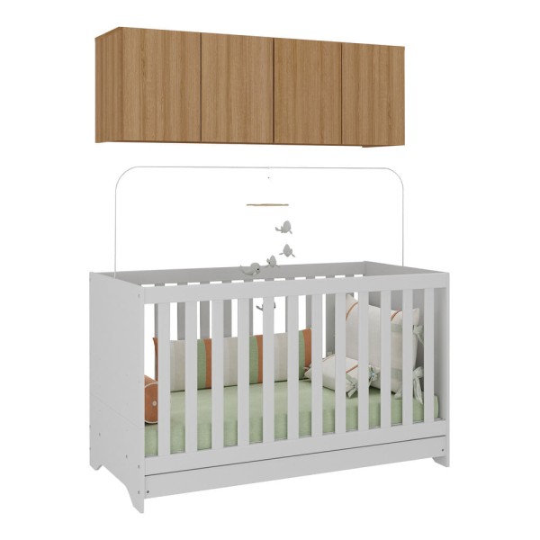 Encontraproduto.com.br - Berço 3 Em 1 Com Colchão E Armário Aéreo 4 Portas Multimóveis Mp4158 Branco/rustic Branco/rustic