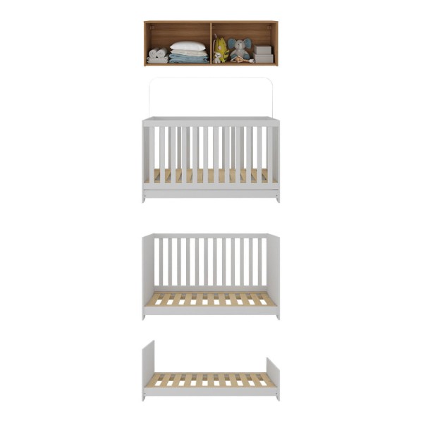 Encontraproduto.com.br - Berço 3 Em 1 Com Colchão E Armário Aéreo 4 Portas Multimóveis Mp4158 Branco/rustic Branco/rustic
