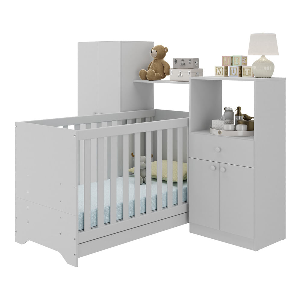 Encontraproduto.com.br - Berço 3 Em 1 Com Colchão E Guarda-roupas 4 Portas 1 Gaveta Multimóveis Mp4162 Branco Branco
