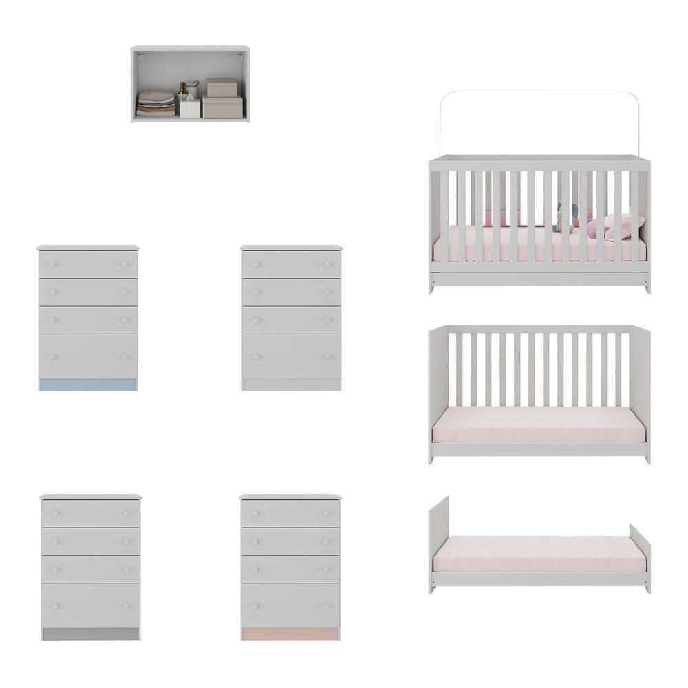 Encontraproduto.com.br - Berço 3 Em 1 Com Colchão Armário Aéreo E Cômoda Multimóveis Mp4164 Branco Branco