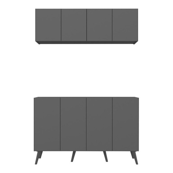 Encontraproduto.com.br - Kit Armário De Cozinha Aéreo E Balcão 4 Portas Retrô Multimóveis Mp2170 Grafite/preto Grafite/preto