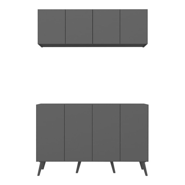 Encontraproduto.com.br - Kit Armário De Cozinha Aéreo E Balcão 4 Portas Retrô Multimóveis Mp2170 Grafite/preto Grafite/preto