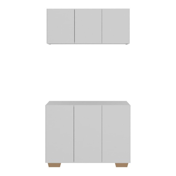 Encontraproduto.com.br - Conjunto Lavanderia Multiuso Armário Aéreo e Balcão 3 Portas Multimóveis MP5051 Branco/Natural