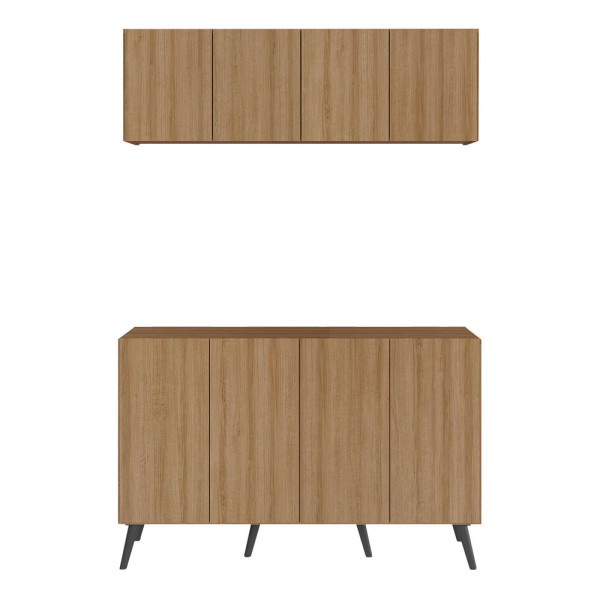 Encontraproduto.com.br - Conjunto Lavanderia Retrô Multiuso Armário Aéreo e Balcão 4 Portas Multimóveis MP5053 Rustic/Preto