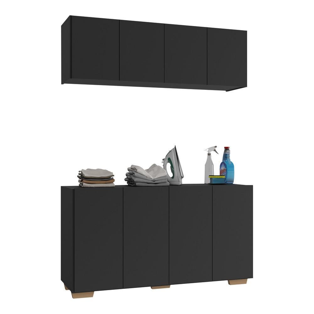 Encontraproduto.com.br - Conjunto Lavanderia Multiuso Armário Aéreo E Balcão Mp5054 Preto natural