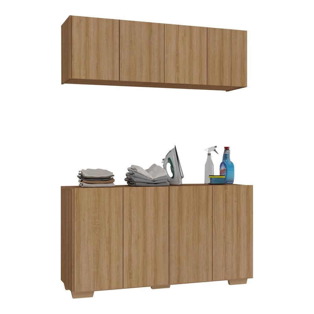 Encontraproduto.com.br - Conjunto Lavanderia Multiuso Armário Aéreo E Balcão Mp5054 Rustic natural