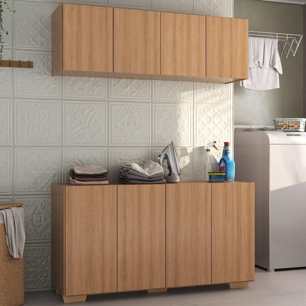 Encontraproduto.com.br - Conjunto Lavanderia Multiuso Armário Aéreo E Balcão Mp5054 Rustic natural