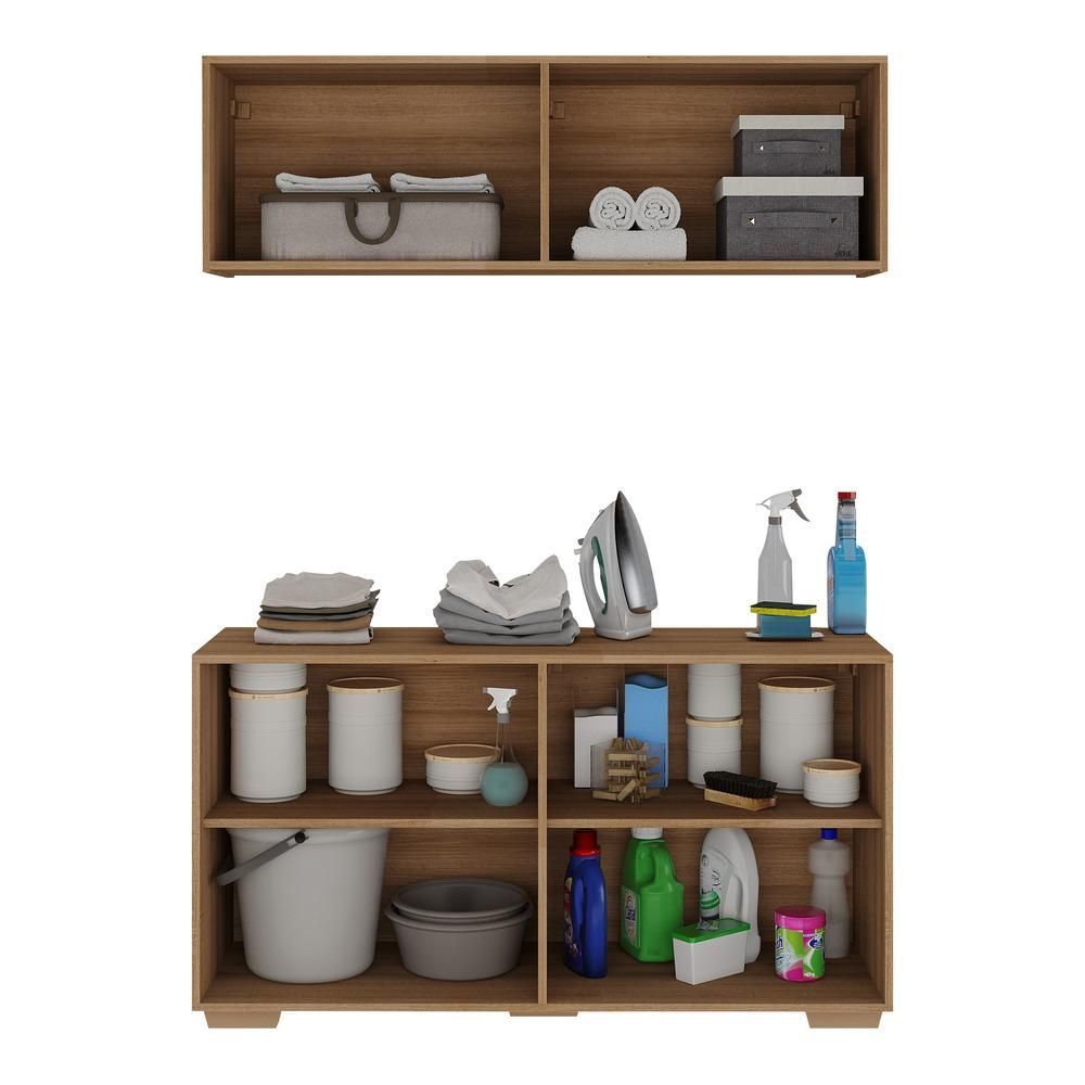 Encontraproduto.com.br - Conjunto Lavanderia Multiuso Armário Aéreo E Balcão Mp5054 Rustic natural