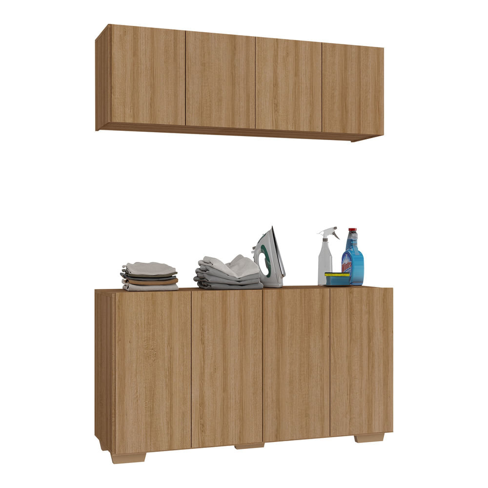 Encontraproduto.com.br - Conjunto Lavanderia Multiuso Armário Aéreo E Balcão Mp5054 Rustic natural