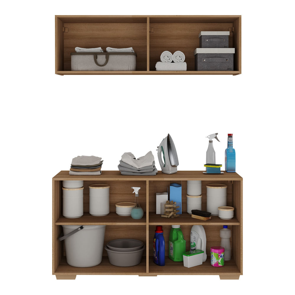Encontraproduto.com.br - Conjunto Lavanderia Multiuso Armário Aéreo E Balcão Mp5054 Rustic natural