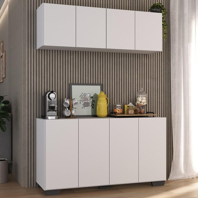 Kit Cantinho Café Armário/aparador 4 Ptas Multimóveis Mp1085 Cor Branco/preto