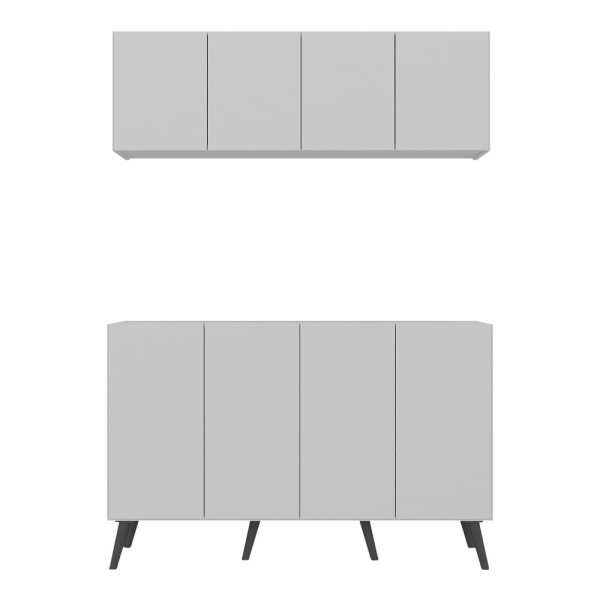 Encontraproduto.com.br - Kit Bar Armário Aéreo E Aparador 4 Portas Retrô Multimóveis Mp1086 Branco/preto Branco/preto
