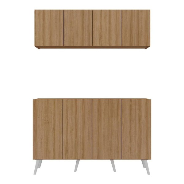 Encontraproduto.com.br - Kit Bar Armário Aéreo E Aparador 4 Portas Retrô Multimóveis Mp1086 Rustic/branco Rustic/branco