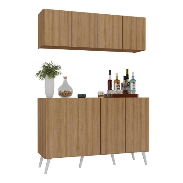 Encontraproduto.com.br - Kit Bar Armário Aéreo E Aparador 4 Portas Retrô Multimóveis Mp1086 Rustic/branco Rustic/branco