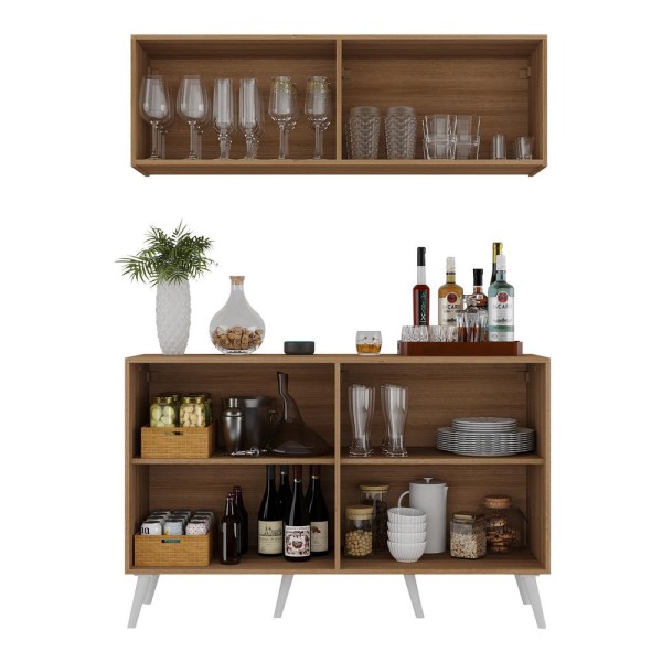 Encontraproduto.com.br - Kit Bar Armário Aéreo E Aparador 4 Portas Retrô Multimóveis Mp1086 Rustic/branco Rustic/branco