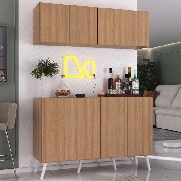 Encontraproduto.com.br - Kit Bar Armário Aéreo E Aparador 4 Portas Retrô Multimóveis Mp1086 Rustic/branco Rustic/branco