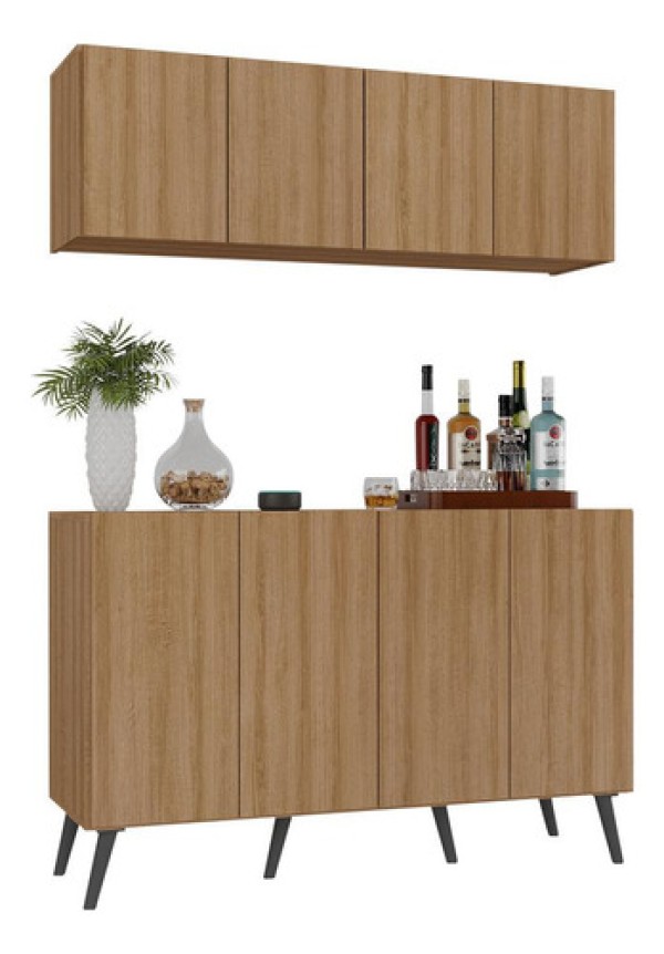 Encontraproduto.com.br - Kit Bar Armário Aéreo E Aparador 4 Portas Retrô Multimóveis Mp1086 Rustic/branco Rustic/branco