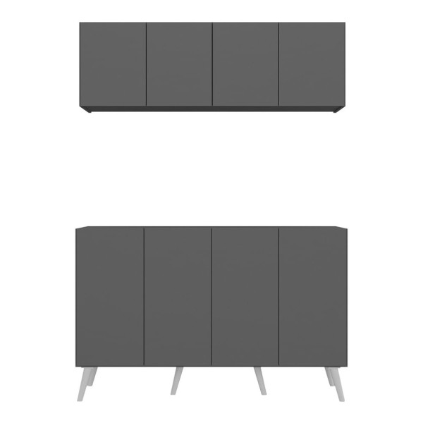 Encontraproduto.com.br - Kit Bar Armário Aéreo E Aparador 4 Portas Retrô Multimóveis Mp1086 Grafite/branco Grafite/branco