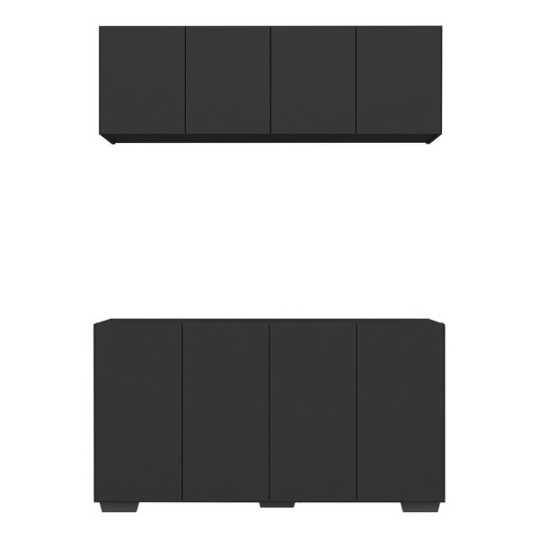 Encontraproduto.com.br - Kit Bar Armário Aéreo e Aparador 4 Portas Multimóveis MP1087 Preto