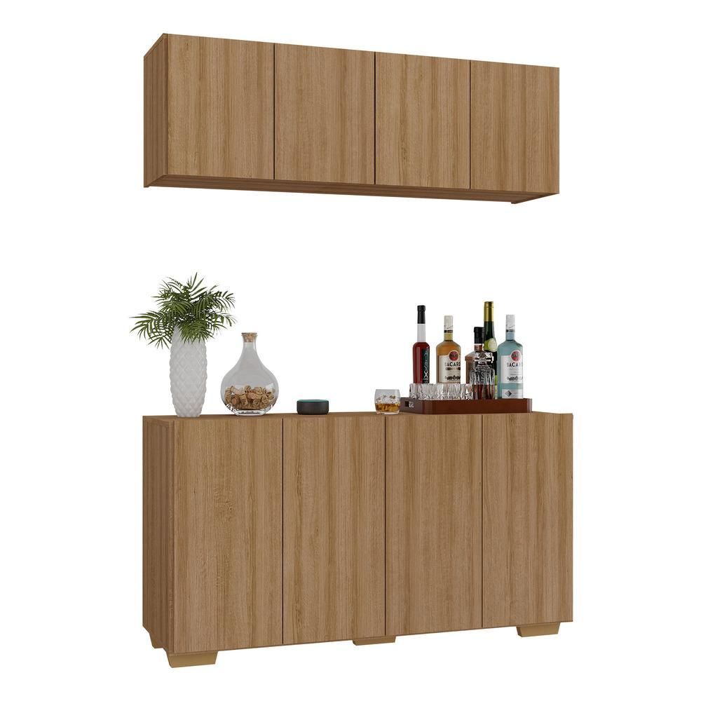 Encontraproduto.com.br - Kit Bar Armário Aéreo E Aparador 4 Portas Multimóveis Mp1087 Rustic/natural Rustic/natural