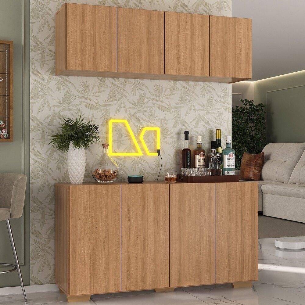 Encontraproduto.com.br - Kit Bar Armário Aéreo E Aparador 4 Portas Multimóveis Mp1087 Rustic/natural Rustic/natural